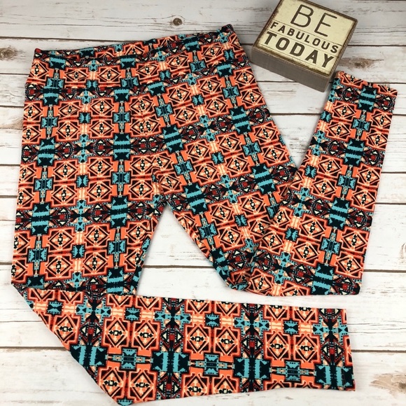 LuLaRoe Pants - LuLaRoe Black, Red, & Cream Aztec Leggings NWOT